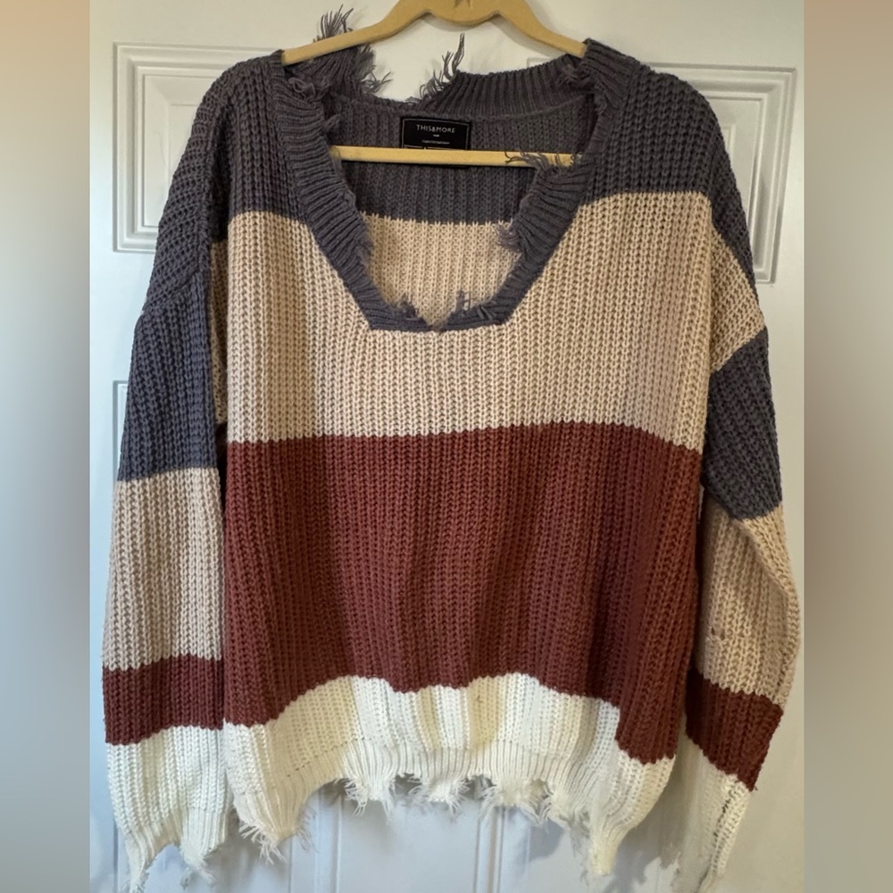 Women's Color Block Sweater - Gray, Cream, Brown